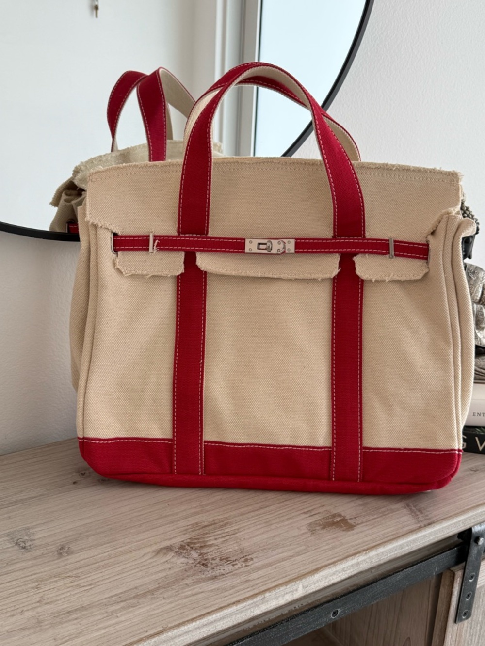 Canvas Tote with Red Trim and Handles